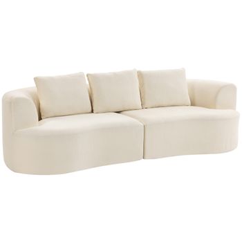 HOMCOM Sofá 3 plazas, sofá de chenilla de 260 cm con asiento ancho, acolchado con muelles ensacados, espuma de alta densidad, 3 cojines, crema   Aosom España