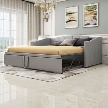 Cama Nido 90/180 X 200 Cm Con Cabecero - Terciopelo - Sofá Cama - Somier - Gris