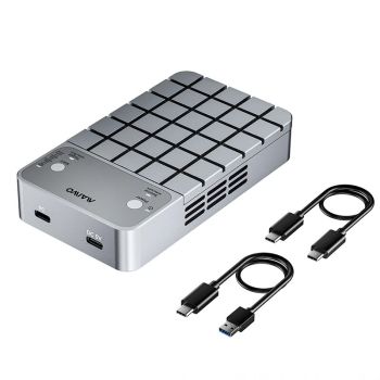 Maiwo K2042P3 M.2 NVMe SATA Caja de Doble Bahía para Disco Duro 20Gbps USB 3.2 Gen2x2 Cuatro Modos de Clonación Sin Herr