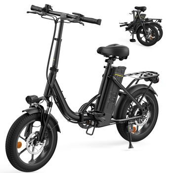 Bicicleta Eléctrica Plegable Iscooter U4, 36 V 10,4 Ah, 16”, Bicicleta Eléctrica Compacta, Negra