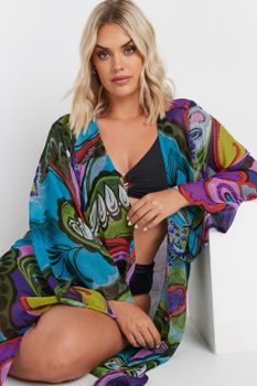 Yours Kimono Playero Morado Estampado, Mujer Curvy Y Tallas Grandes, Yours