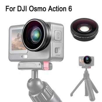 PULUZ 180 °   Lente de vidrio gran angular para DJI Osmo Action 6, para cámara DJI Action 6, accesorios de lente con FOV ultraamplio de 185 grados