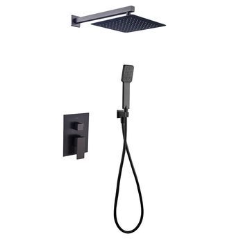 Kibath Grifo Empotrado De Ducha Equipo De Pared Monomando Che Cuadrado Acabado Negro Mate Fabricado En Latón