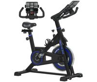 homcom bicicleta estatica con resistencia regulable bici estatica bicicleta de fitness con volante de inercia 8 kg pantalla lcd manillar asiento ajustable soporte para tableta para casa gimnasio azul
