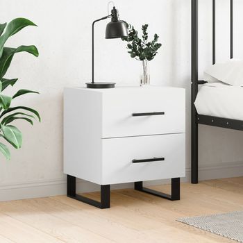 Mesita De Noche - Mueble Para Dormitorio - Madera Contrachapada Y Hierro - Blanco (40x35x47.5cm)