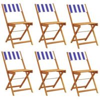 pack 6 uds sillas jardin  silla de exterior  sillon plegables madera maciza tela azul blanco
