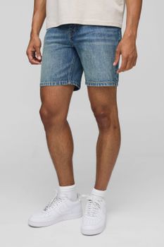Pantalón Corto Vaquero Ajustado Sin Tratar En Azul Vintage, Azul