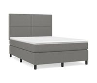 cama box spring con colchon tela gris oscuro 140x200 cm liso con clavos