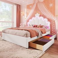 cama infantil tapizada 140 x 200 cm con corona luces led y dos cajones