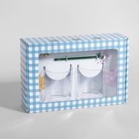 caja de 2 tazas de vidrio transparente con flores