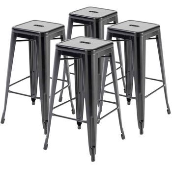 Lote De 4 Taburetes De Bar De Metal Negro Mate, Indus - Oviala