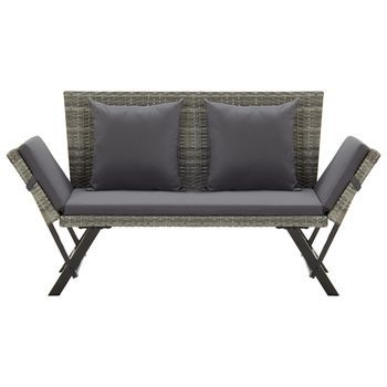 Banco De Jardín | Banco De Exterior | Silla De Jardín Con Cojines Ratán Sintético Gris 176 Cm