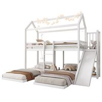 litera infantil con tobogan y techo litera 3 camas 90x200 con estantes cama casita blanca de madera pino y mdf