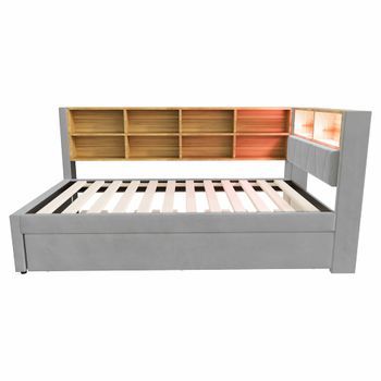 Sofá Cama 90x200 - Cama Extensible 90x190, Con Luces Led, Enchufes Y Compartimentos De Almacenamiento - Gris Claro