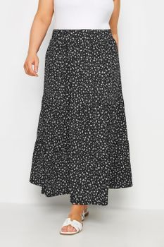 Yours Falda Larga Escalonada Negra De Flores, Mujer Curvy Y Tallas Grandes, Yours