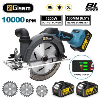 Gami-Sierra Circular eléctrica sin escobillas de 165mm, herramienta eléctrica de carpintería con ángulo ajustable inalámbrico de 10000RPM para pines de batería Makita de 18v