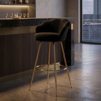 Silla de bar con respaldo de tela negra cm 55x53x110