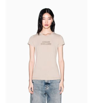 A|X Armani Exchange para mujer. XW002293AF17173U6223 Camiseta Tono beige (XXL), Casual, Algodón, Manga corta