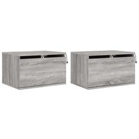 pack 2 uds mesitas de noche  mesa auxiliar  mesilla de pared con luces led gris sonoma