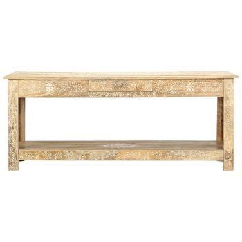 Mesa De Centro，mesa Auxiliar，mesita De Centro Pintada A Mano Madera Maciza Mango 110x50x45 Cm
