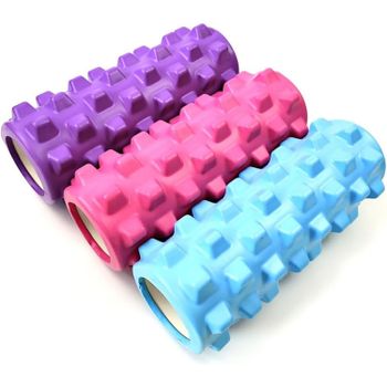 Paquete de 1 – Rodillo de masaje y yoga hueco, texturizado y de color liso / Rodillo de yoga portátil para adelgazar las pierna