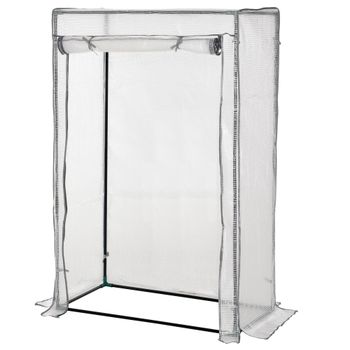 Outsunny Invernadero de jardín, invernadero de balcón, lona reforzada de PE, estructura de acero, puerta enrollable con cremallera, 100 x 50 x 150 cm blanco