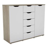 aparador salon parc 2 puertas 5 cajones 4 estantes en color roble sonoma y blanco mate 120x97x38 cm