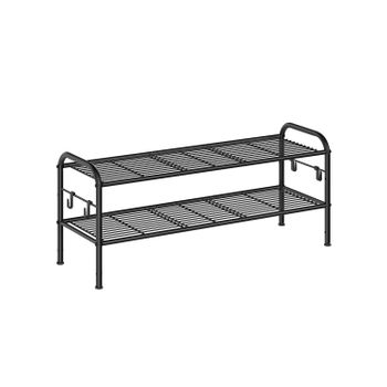 Zapatero Estante Metálico para Zapatos con Ganchos Laterales, 2 Niveles (28 x 85 x 35 cm)