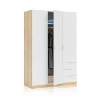 armario de 3 puertas y 3 cajones 121x180 cm hexa blanco artik blanco mate - roble canadian 121 x 180 x 52 cm