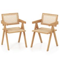 costway juego de 2 sillas de ratan de comedor con marco de bambu respaldo y apoyabrazos de imitacion cana para cocina 50 x 52 x 81 cm natural
