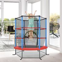 cama elastica para ninos 165 cm con red de seguridad y almohadilla para muelles estructura de acero azul cfw71040