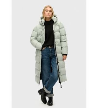 Superdry para mujer. W5011738A Chaqueta acolchada larga de microfibra verde (M), Casual, Poliéster Reciclado, Sostenible