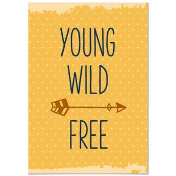 Panorama Cuadro De Aluminio Infantiles Para Habitación Frase Young Wild Free 70x100 Cm