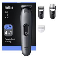 cortapelo braun aio3500 4 en 1 2 cabezales recargable para cabello y barba gris