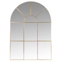 espejo tipo ventana en arco de acero dorado 50x70 cm