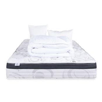 Colchón 160x200 Cm, Sleeplux, 26cm, Latex, Ergonomique, Lado Verano/invierno, Haute Densité + 2 Almohadas + Edredón
