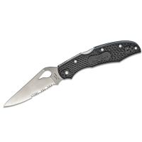 spyderco ste-by03psbk2 navaja de supervivencia cara cara 2 con hoja dentada de acero inoxidable 8cr13mov de 95 cm de largo y acabado satinado con mango frn de color negro incluye clip ambidiestro