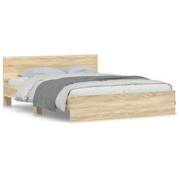 Cama Matrimonial | Cama Para Adultos | Estructura De Cama Con Cabecero Roble Sonoma 150x200 Cm