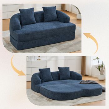 Sofá Cama De 2 Plazas - Mueble Para Salón - Chenilla - Azul Marino (157x84x65cm)