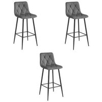 set de 3 taburete de bar terciopelo valora koda asiento de terciopelo gris oscuro