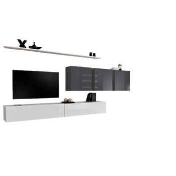 Conjunto De Muebles Para Salón Switch Vii Diseño, Colores Blanco Y Gris Brillante.