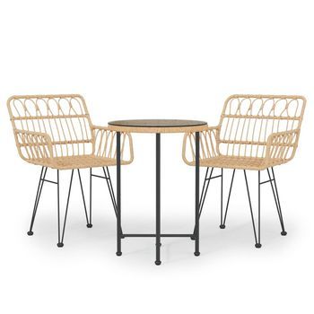 Conjunto Comedor Jardin 3 Uds | Mueble Jardin Mesa Y Sillas Ratán Sintético