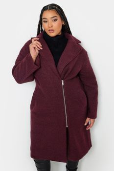 Yours Abrigo Granate Bouclé Con Cremallera, Mujer Curvy Y Tallas Grandes, Yours