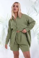 yours camisa caqui de estamena de algodon mujer curvy y tallas grandes yours