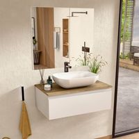 mueble bano suspendido 60 cm blancoroble lavabo y espejo bellobath