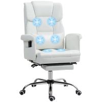 homcom silla de oficina con 6 puntos de masaje reposapies retractil blanco