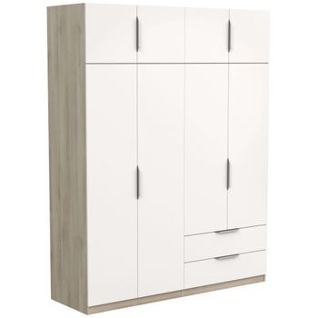 Armario Dormitorio Ghost 8 Puertas Y 2 Cajones Melamina Color Blanco Mate Y Roble Kronberg 158x51 Cm