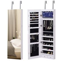 homcom espejo joyero colgante de pared o puerta con led 5 estantes 2 cajones pequenos espejo armario montado con cerradura 37x120x10cm   aosom espana