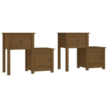 Pack 2 Uds Mesitas De Noche | Mesa Auxiliar | Mesilla Madera Pino Marrón Miel 79,5x38x65,5 Cm