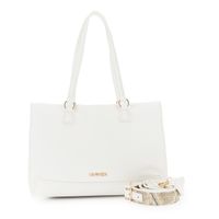 bolso de compras efecto piel granulada con bandolera extraible de paja multicolor white